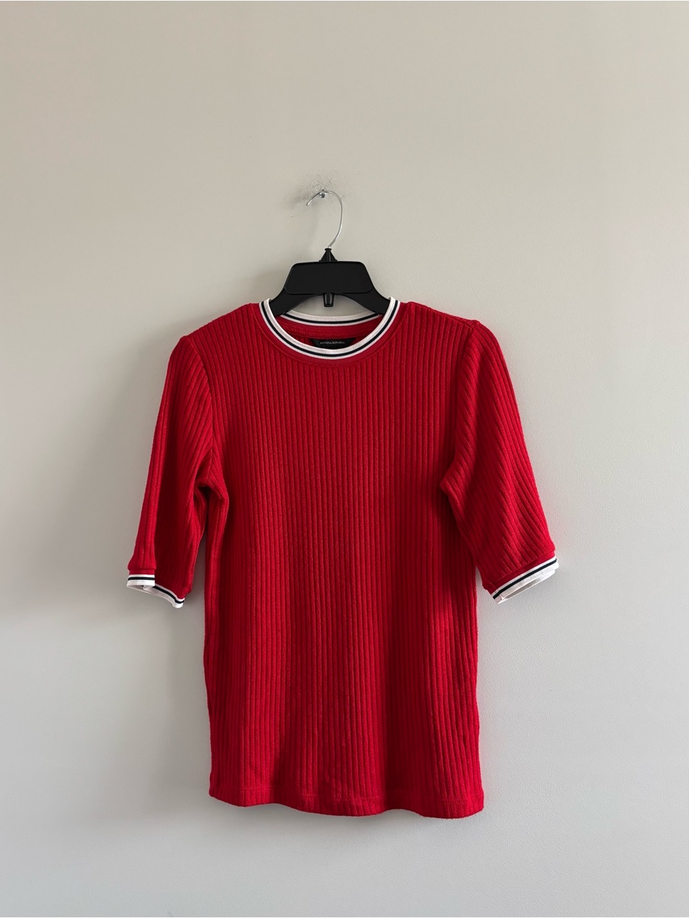 Banana Republic Sweater Red Ringer Ribbed Soft Knit Short Sleeve Womens S Preppy
